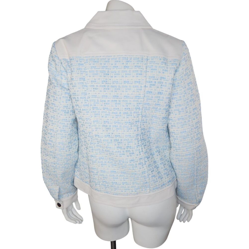 Dennis Basso Mixed Media Faux Leather and Tweed Jacket Light Blue Size 2‎ - Picture 9 of 16